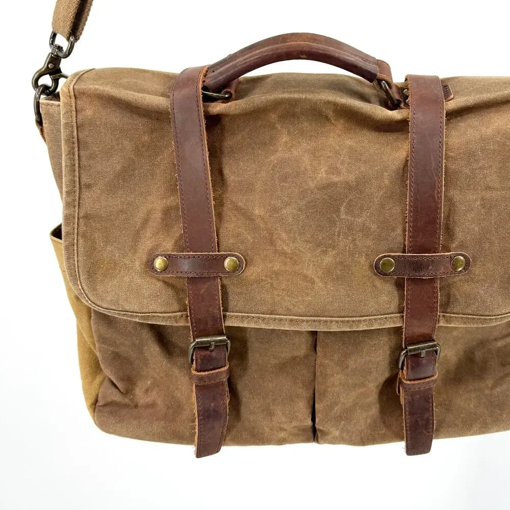 Newhey Brown Distressed Canvas Genuine Leather Straps Messenger Bag